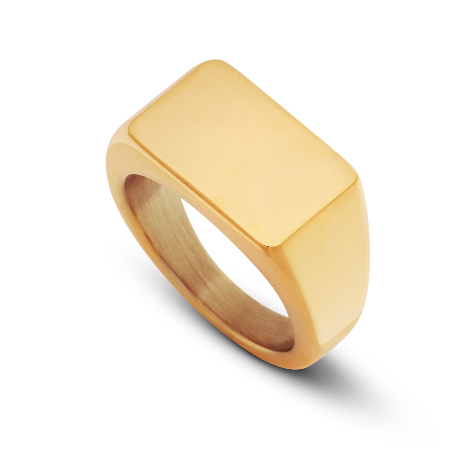 The Cartouche in 18k gold PVD: a signet ring with a smooth rectangular face