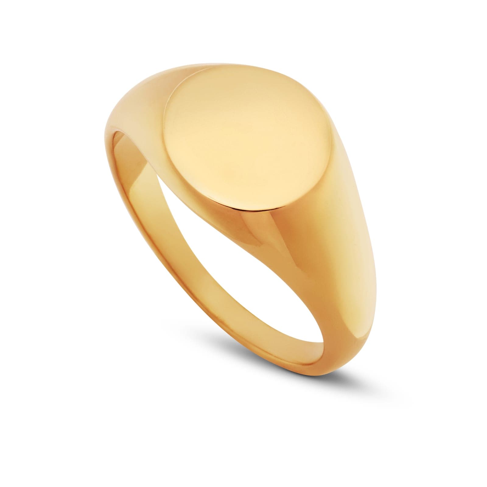 The Medallion in 18k gold PVD: a signet ring with a smooth round face